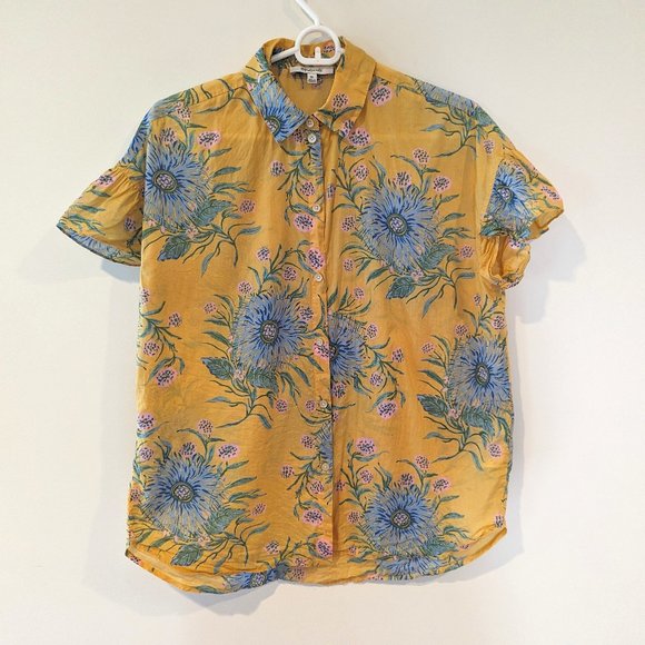 Ruffle-Sleeve Button-Down Shirt in Painted Blooms - Madewell XS - Picture 1 of 5
